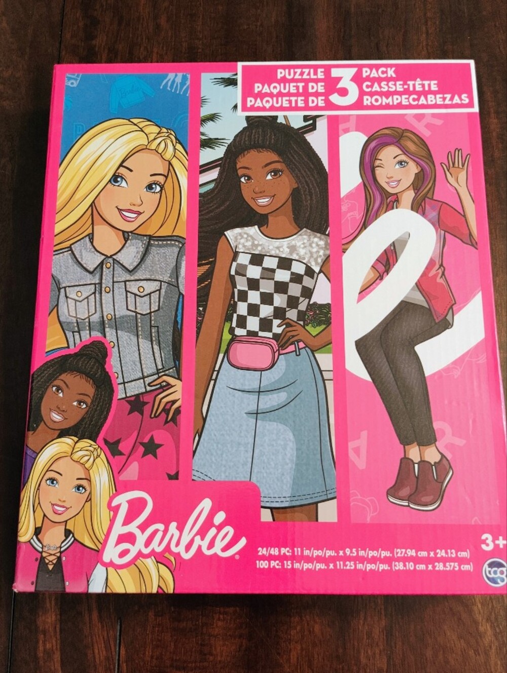 Barbie Women's Graphic Jeans Puzzle Box - Pink, Blue